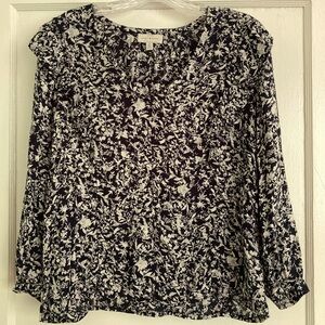 Lucky Brand Navy blue and White Ruffled 3/4 Sleeve Blouse M
